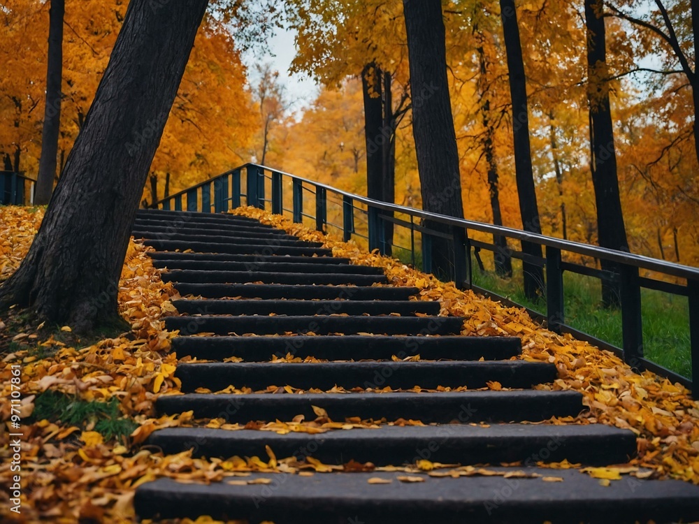 Wall mural Stairs in an autumn park.