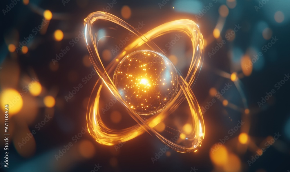Poster a glowing sphere with a black background. the sphere is the center of the image and the circle is th