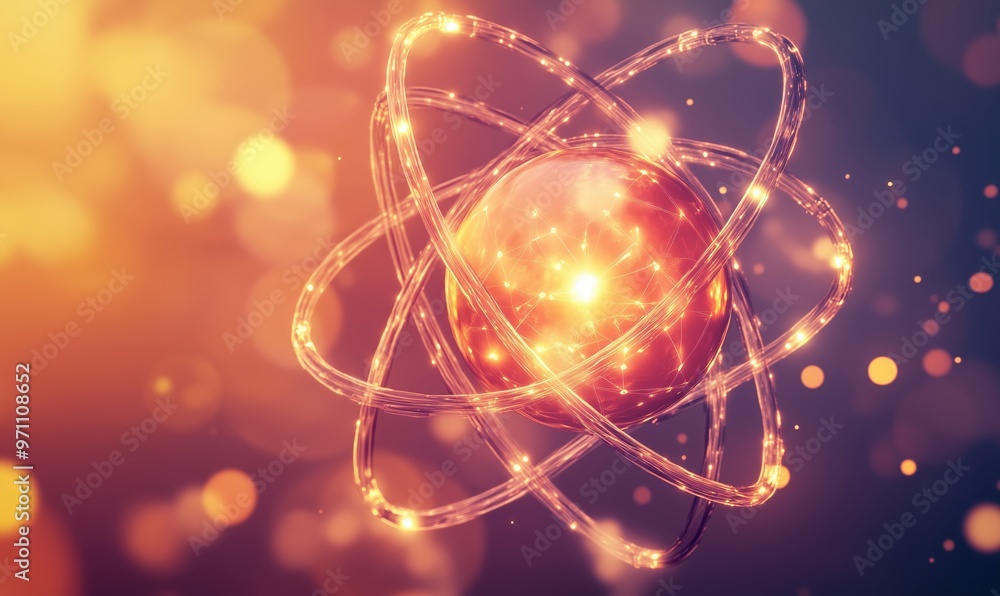 Poster a glowing sphere with a bright yellow center and a dark blue background. the sphere is surrounded by