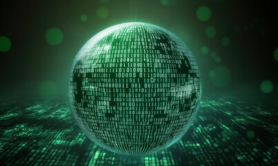A green sphere with a lot of numbers on it. The sphere is surrounded by a blurry background