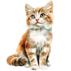 cute cat watercolor clipart illustration isolated