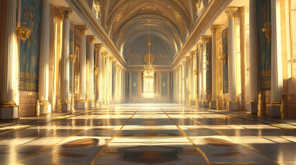 Fototapeta premium Interior of a royal palace castle of egyptian empire in ancient times background, generative ai. Roman Empire. Illustration