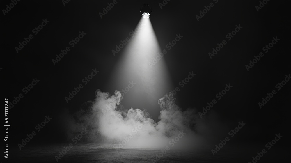 Poster light from divine rays through a dark fog. spotlight on isolated background.