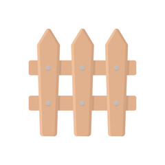 Wooden classic fence in cartoon style on a white isolated background. Part of the fencing of the farmhouse area