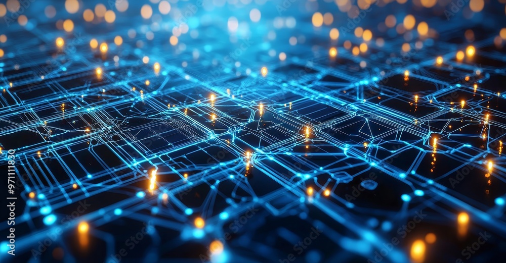 Poster Background of a motherboard circuit. Worm, cyber attack, antivirus, firewall alert and danger warning concept. 3D rendered PCB.