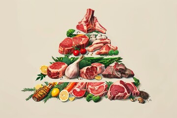 Pyramid of fresh meats and vegetables