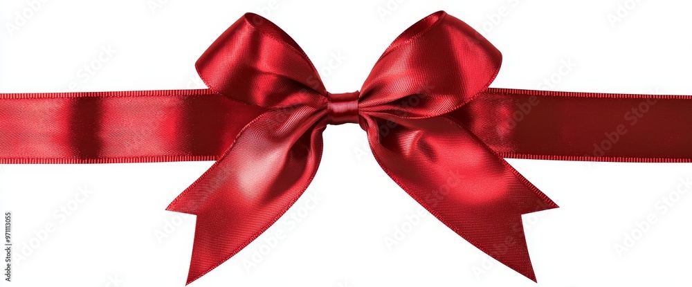 Poster The center of a red ribbon bow is isolated from a transparent background so it can be used as a banner for a birthday or Christmas