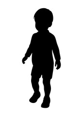 A young boy is standing in a black and white silhouette