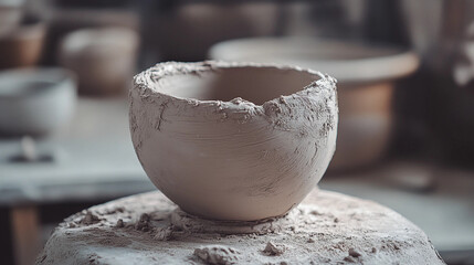 Simple DIY raw clay pottery stoneware handmade artisan handbuilt pinch pot studio natural rustic ceramic background artistic banner backdrop craft classes workshop creativity organic earth tones

