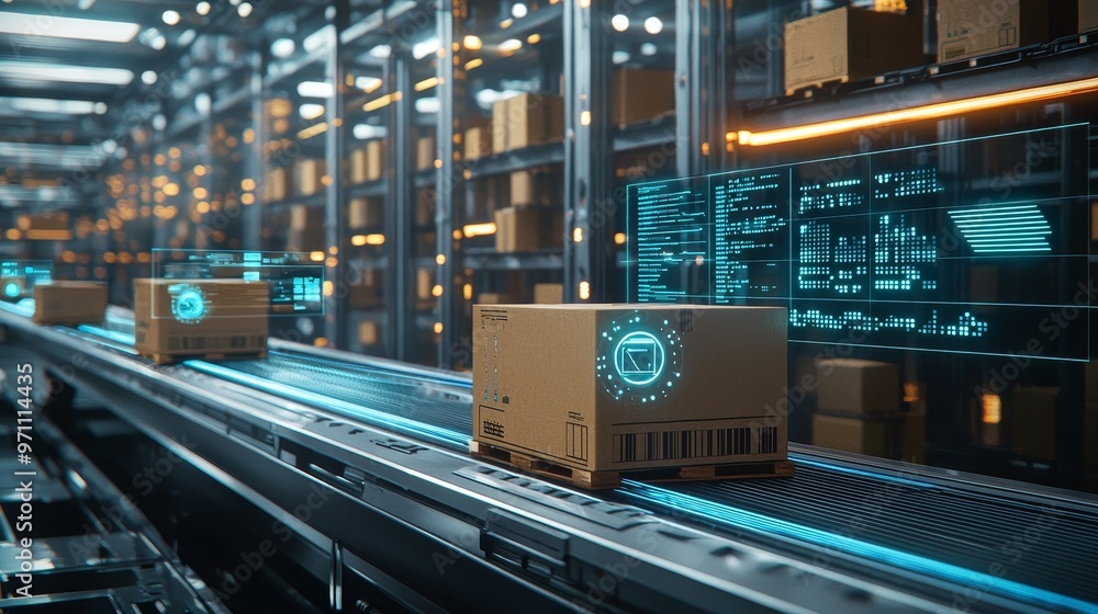 Leinwandbilder System for tracking delivery and pick-up of packages using augmented reality technology. The future of supply chain and logistics.