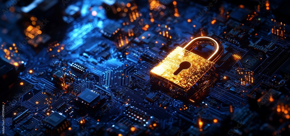 Aufkleber A cybersecurity service concept for motherboard and safety authentication networks, AI regulation laws, and login and connection functionality.