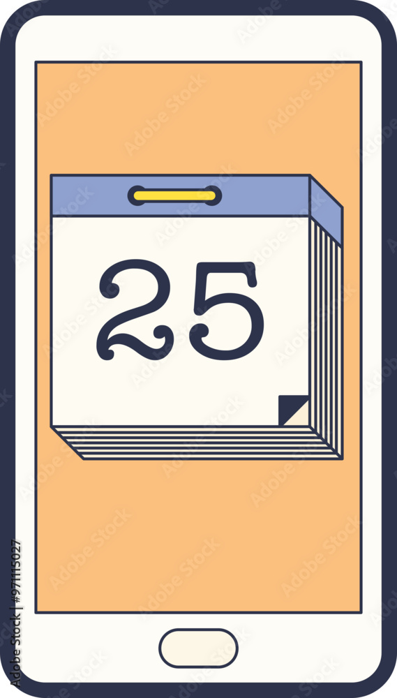 Poster smartphone with a digital calendar on screen showing date 25, symbolizing scheduling and reminders.
