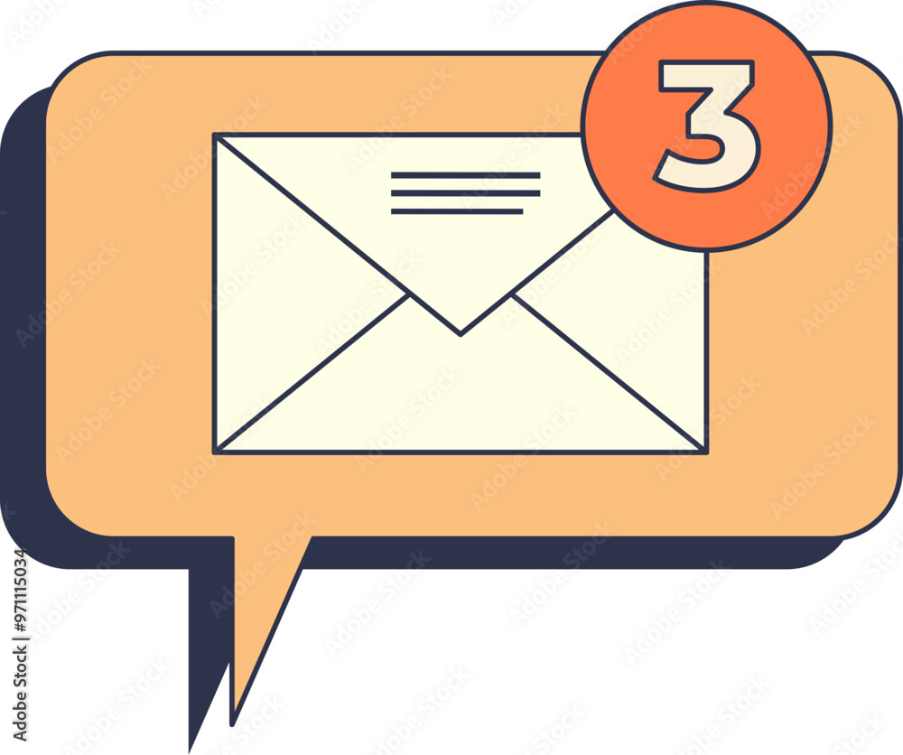 Poster icon of a speech bubble with an envelope and a '3' notification, symbolizing unread email messages.