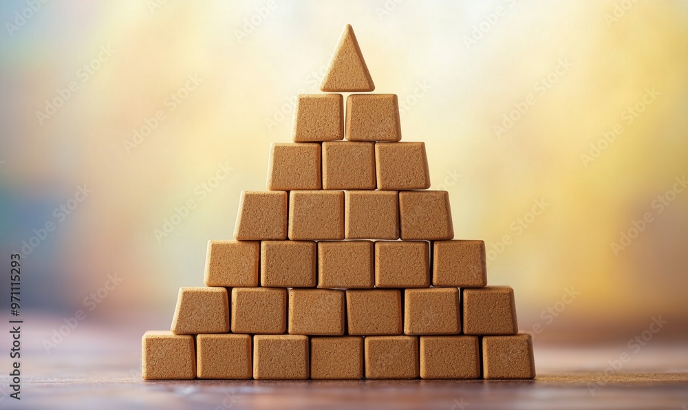 Poster a stack of brown blocks that form a pyramid shape. the blocks are of different sizes and are piled o