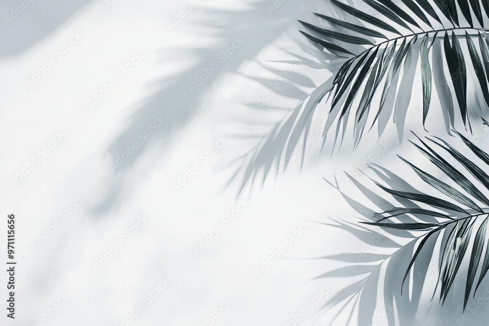 Poster tropical leaf overlay effect with palm leaf shadows on a white or transparent background