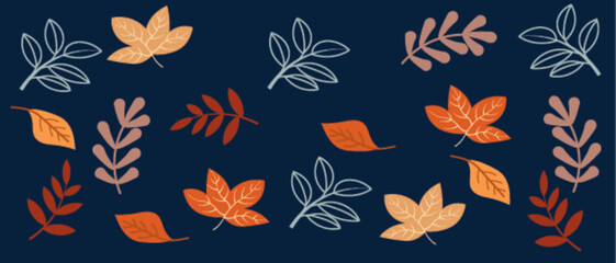 Autumn Sale background, banner, or flyer design. Set of colorful autumn posters with bright beautiful leaves frame, paper cut style letters and lettering. Template for advertising, web, social media 