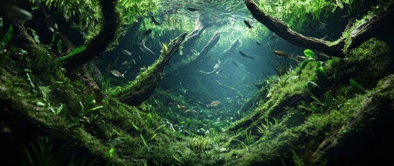 Freshwater aquascape with live aquarium plants