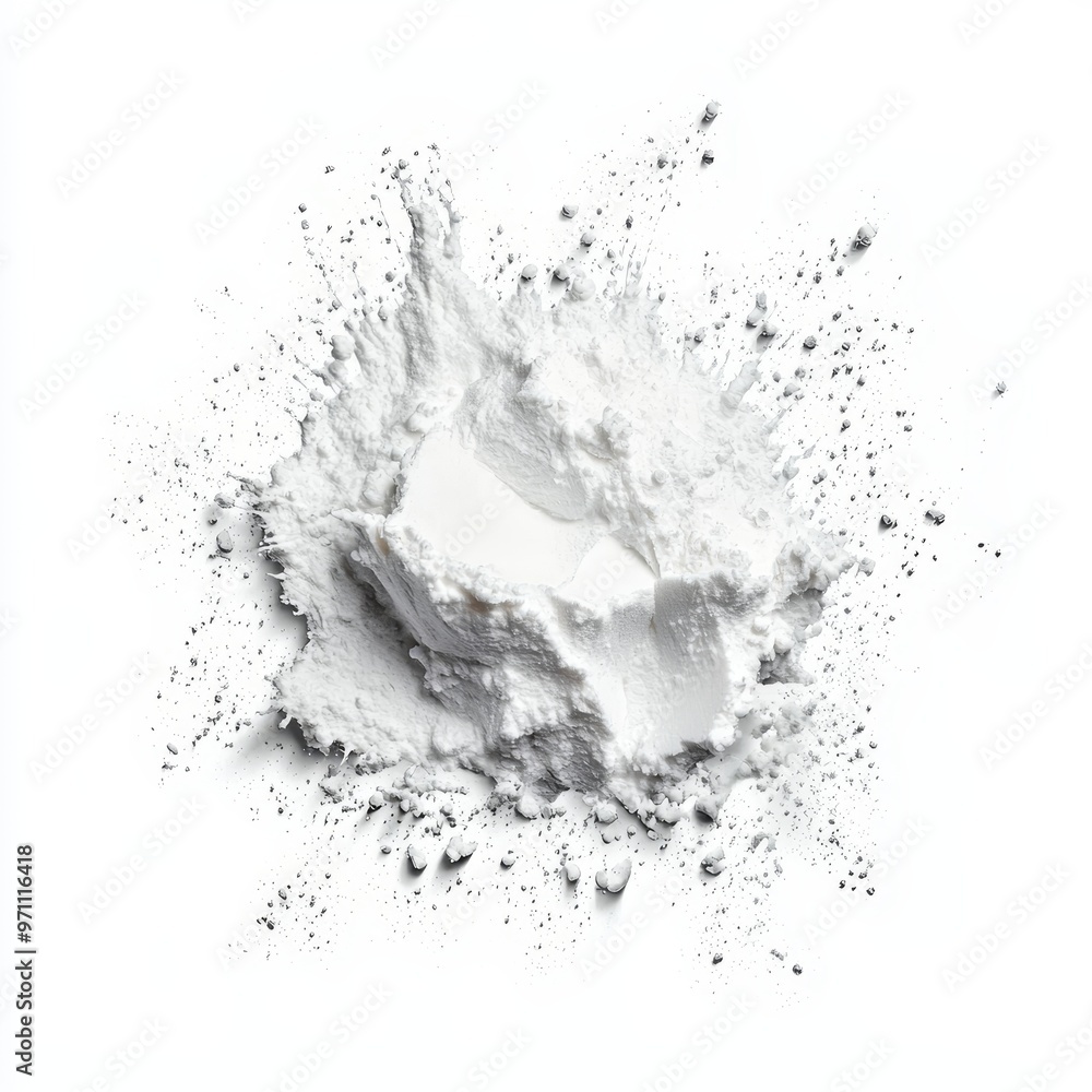 Aufkleber an effect isolate of a white sugar explosion on a black background.