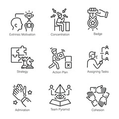 Fototapeta premium Set of Motivation Linear Style Icons