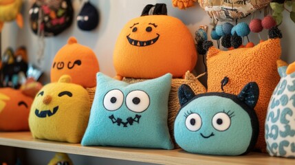 Obraz premium Halloween is a non-scary decor for children with soft felt and smiling characters, funny and cute, not creepy.
