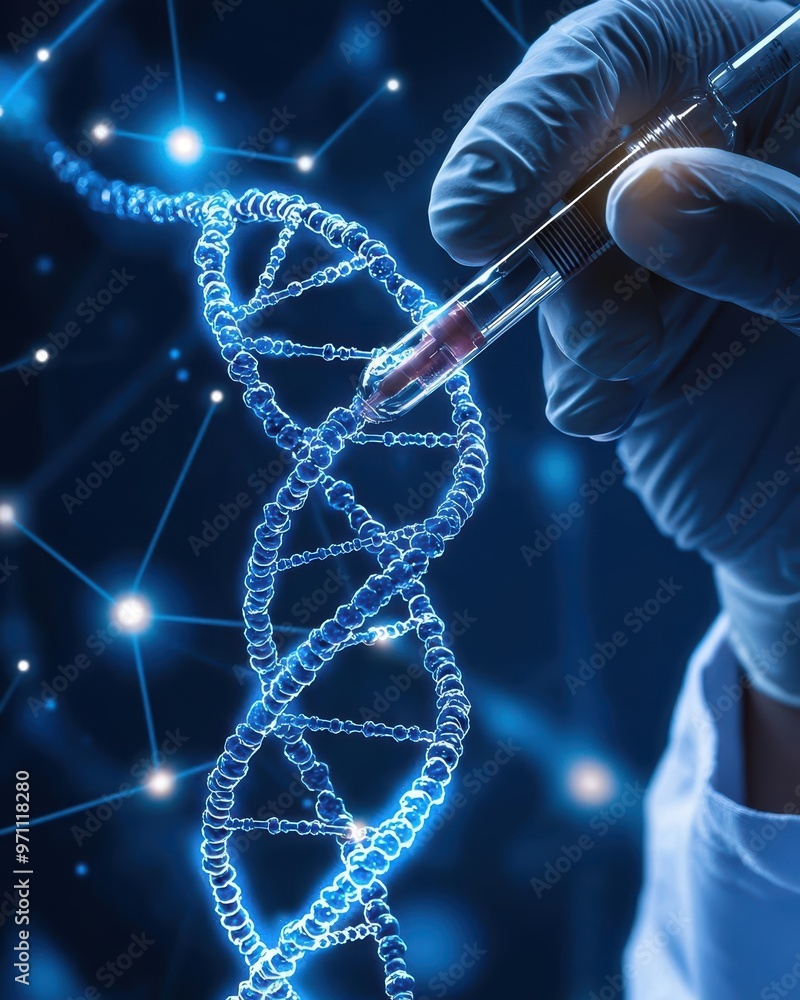 Aufkleber a close-up of a scientist's hand using a syringe to manipulate dna in a high-tech laboratory setting
