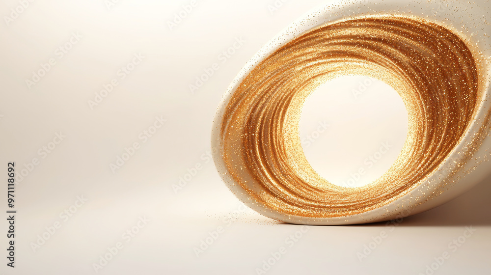 Poster a beautifully crafted circular object with a golden interior, creating a captivating play of light a