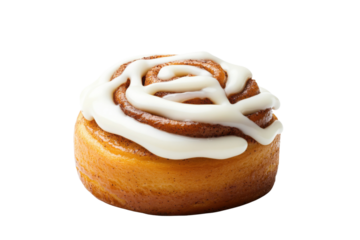 Delicious cinnamon roll topped with creamy icing, perfect for breakfast or dessert, tempting with its spiral design and sweet aroma.