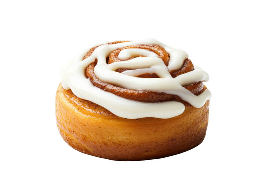 Delicious cinnamon roll topped with creamy icing, perfect for breakfast or dessert, tempting with its spiral design and sweet aroma.