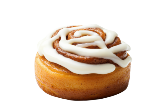 Delicious cinnamon roll topped with creamy icing, perfect for breakfast or dessert, tempting with its spiral design and sweet aroma.