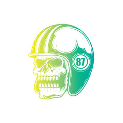 Zombie skull wearing a motorcycle helmet. Original vector illustration in vintage style isolated on white background. T-shirt design.