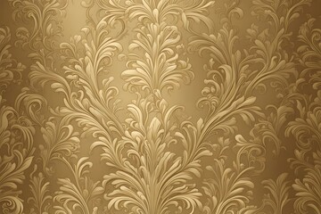 A luxurious metallic gold wallpaper with a baroque floral pattern, AI Generated
