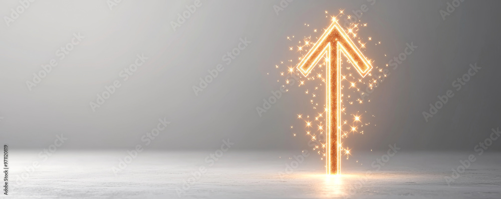 Poster a glowing arrow symbolizing progress and direction in a minimalist setting, perfect for motivational