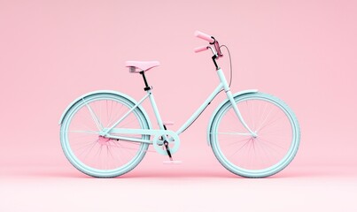 Charming pastel bike in mint green with pink accents against a soft pink background, perfect for minimalist and lifestyle themes.