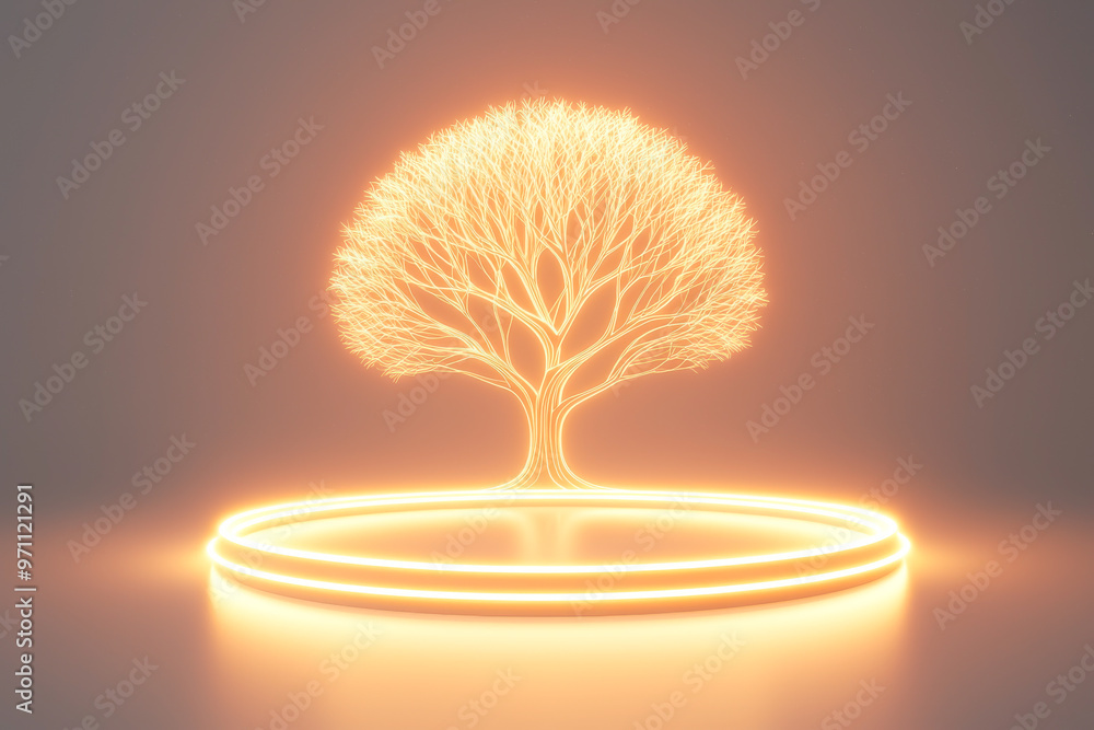 Poster a glowing tree design representing nature's beauty and connection with light, creating a serene and 