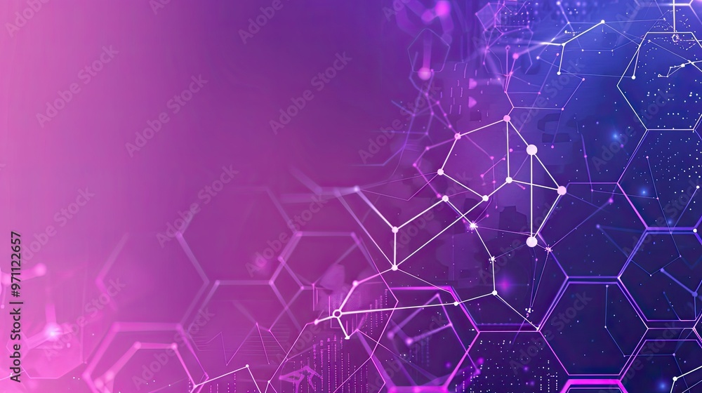 Poster a vibrant abstract digital design featuring hexagonal patterns and glowing connections, symbolizing 