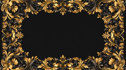 The golden retro, magnificent large and beautiful rectangular square frame is a border frame from the baroque victorian era. Victorian Era. Illustration