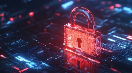 Cyber Security   Digital Padlock on Circuit Board