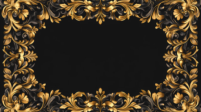 The golden retro, magnificent large and beautiful rectangular square frame is a border frame from the baroque victorian era. Victorian Era. Illustration