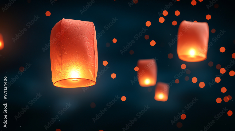 Aufkleber beautiful floating lanterns illuminate the night sky, creating a serene and magical atmosphere for c