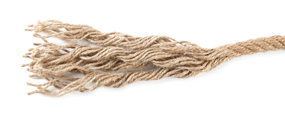 Hemp rope isolated on white, top view