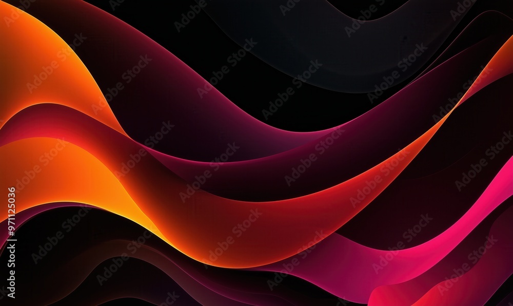Poster a colorful, abstract design with a black background. the design is made up of orange and black lines