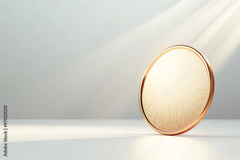 Poster elegant circular object reflecting soft light, ideal for product display and minimalistic design con