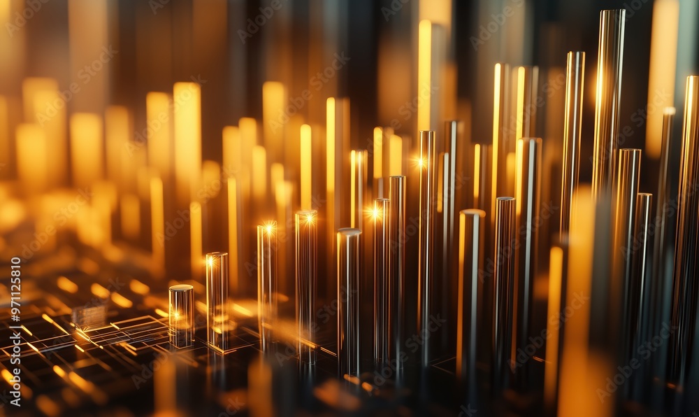 Poster a computer chip with a bunch of metal rods on it. the rods are all different sizes and are all conne