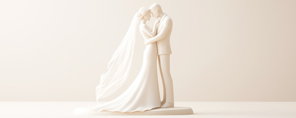 Elegant wedding cake topper featuring a bride and groom embracing, symbolizing love and unity in a minimalist design.