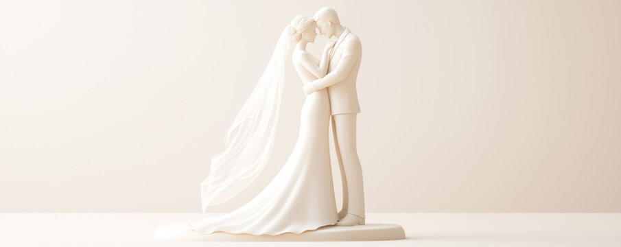 Elegant wedding cake topper featuring a bride and groom embracing, symbolizing love and unity in a minimalist design.