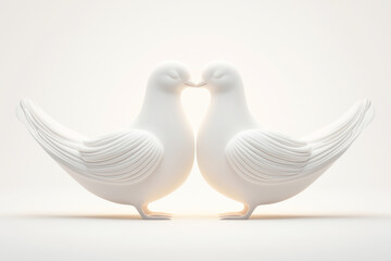 Obraz premium Two elegant white ceramic birds facing each other, symbolizing love and harmony against a soft, neutral background.
