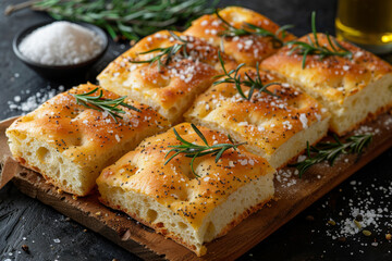 Italian focaccia bread with rosemary and sea salt