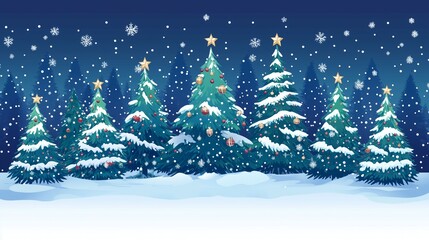 Obraz premium Vector banner with Christmas trees and snowy elements for the season.
