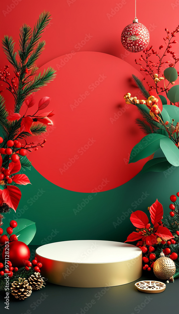 Canvas Prints a frame with christmas decorations on it and a green background