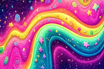 Rainbow Galaxy with Stars and Swirls
